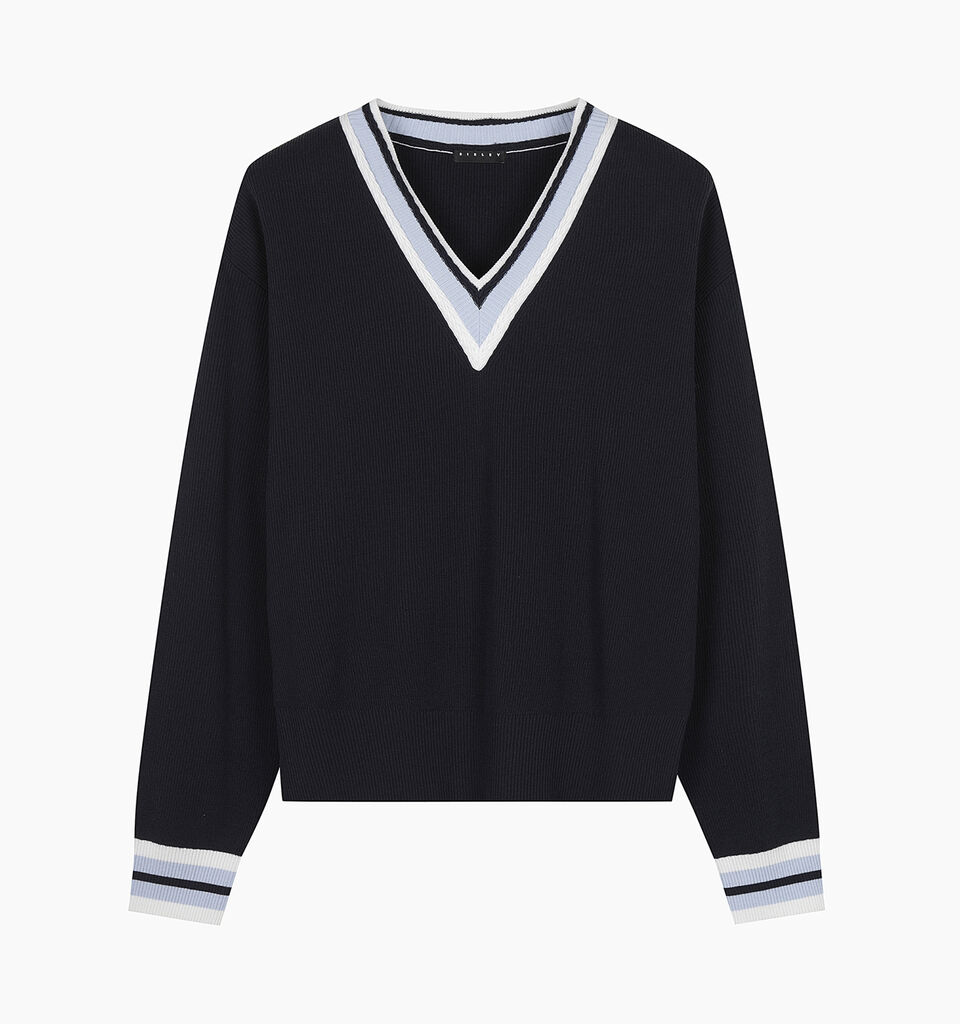 V NECK SWEATER L/S - null - Azul-Escuro | Sisley K image number 2